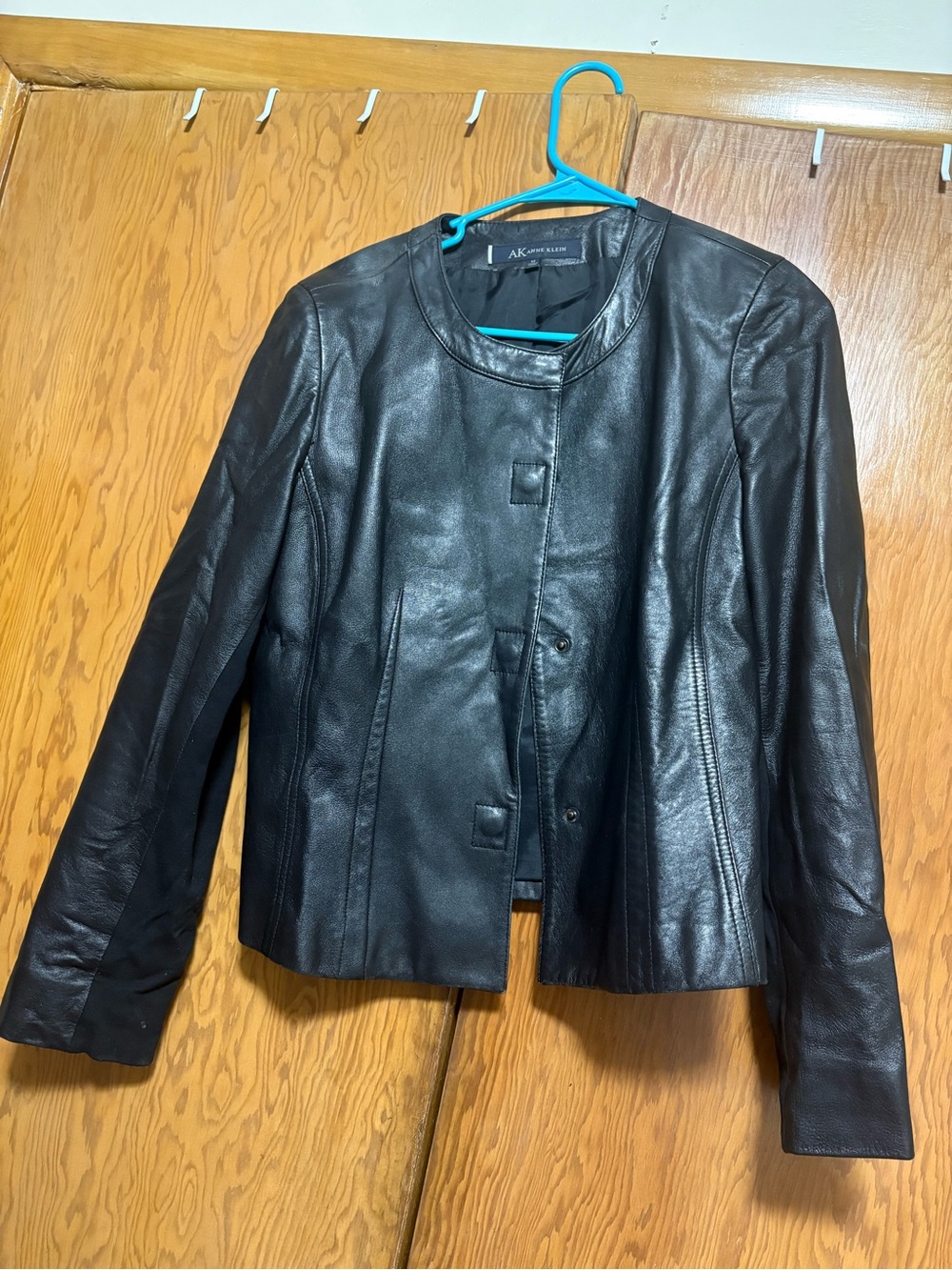 Anne Klein Black Collarless Leather Jacket